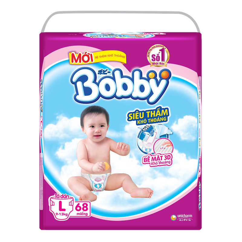 Bỉm dán Bobby L68 (siêu mỏng) cho bé từ 9-13kg